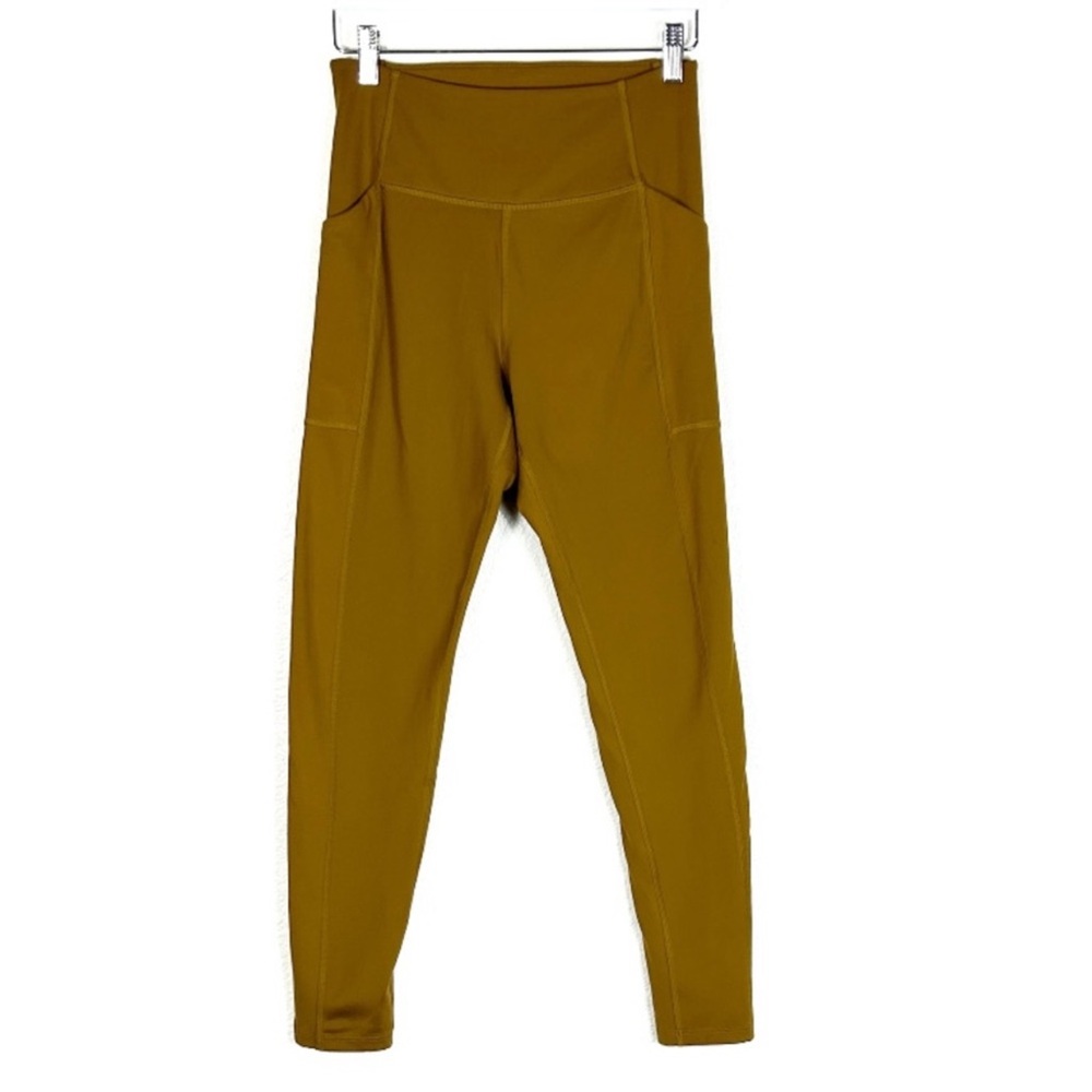 Girlfriend Collective high rise mustard yellow pocket leggings size M medium